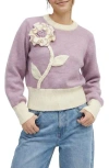Saachi Ruffled Bloom Pullover Sweater In Purple