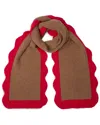 Saachi Scallop Trim Knit Scarf In Brown