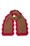 Saachi Scallop Trim Knit Scarf In Brown