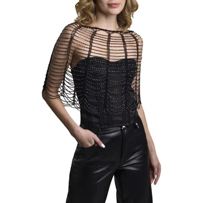 Saachi Scalloped Beaded Capelet In Black