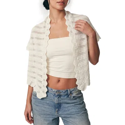 Saachi Scalloped Pointelle Triangle Scarf In White