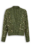 Saachi Sequin & Rhinestone Open Front Cardigan In Green