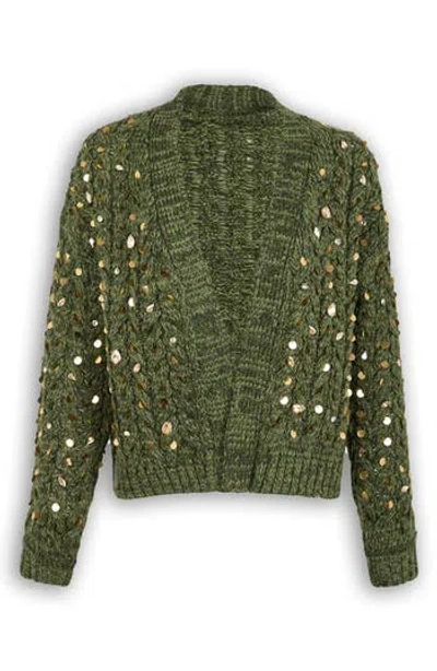 Saachi Sequin & Rhinestone Open Front Cardigan In Green
