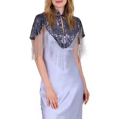 Saachi Sequin Fringe Capelet In Gunmetal