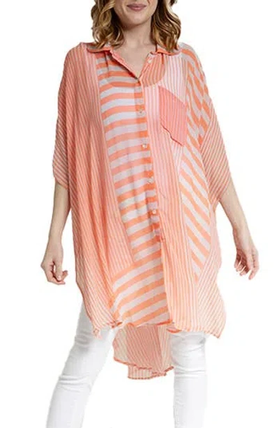 Saachi Sheer Oversize Stripe Cover-up Shirt In Orange