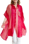 Saachi Sheer Oversize Stripe Cover-up Shirt In Red
