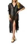 Saachi Sheer Ruffle Cover-up Caftan In Black
