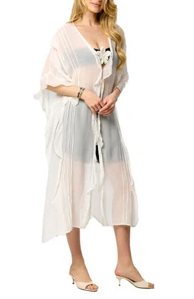 Saachi Sheer Ruffle Cover-up Caftan In White