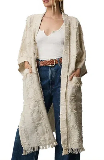 Saachi Shimmering Textured Fringe Long Duster In Ivory