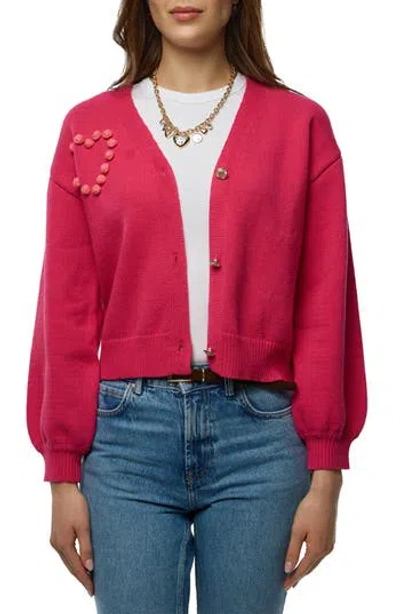 Saachi Stiched Heart Crop Cardigan In Pink