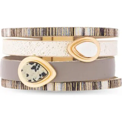 Saachi Stone Faux Leather Wrap Bracelet In Brown