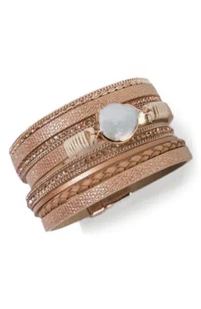 Saachi Stone Multi Layer Faux Leather Bracelet In Pink
