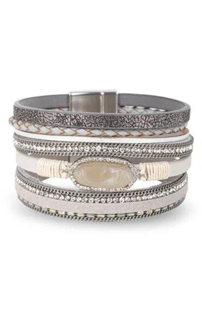Saachi Stone Multi Layer Faux Leather Bracelet In Gray