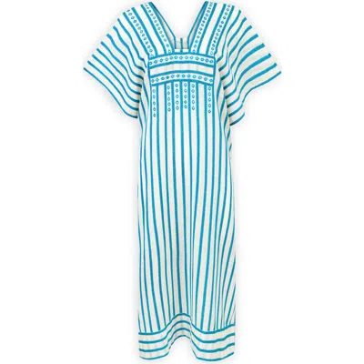 Saachi Striped Cotton Kaftan In Blue