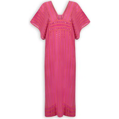 Saachi Striped Cotton Kaftan In Pink