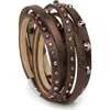 Saachi Studded Faux Leather Wrap Bracelet In Brown