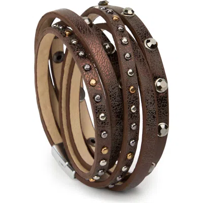 Saachi Studded Faux Leather Wrap Bracelet In Brown