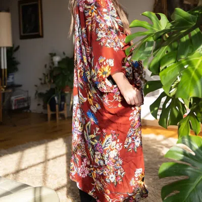 Saachi Style Flowy Floral Kimono Long In Brown