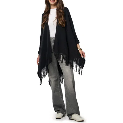 Saachi Tara Fringe Trim Open Front Ruana In Black