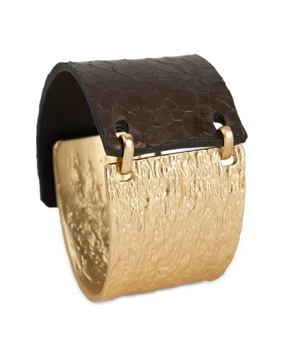 Saachi Textured Leather Bracelet Brown