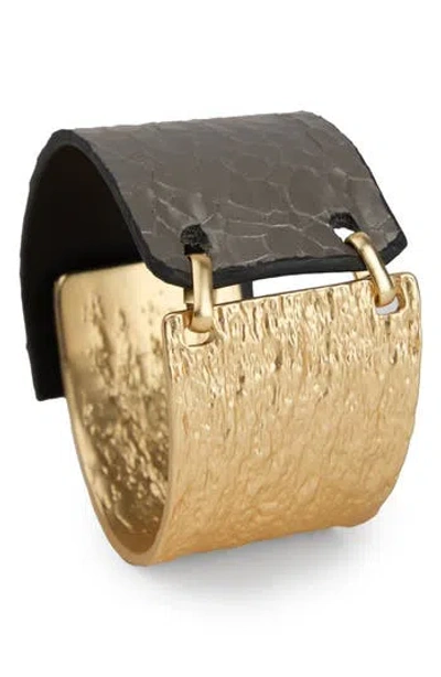 Saachi Textured Link Faux Leather Cuff Bracelet In Gold