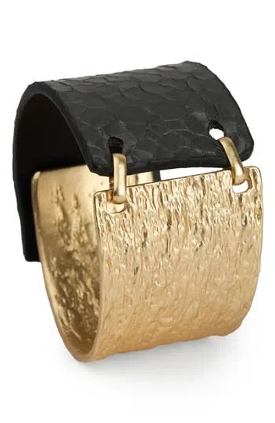 Saachi Textured Link Faux Leather Cuff Bracelet In Multi