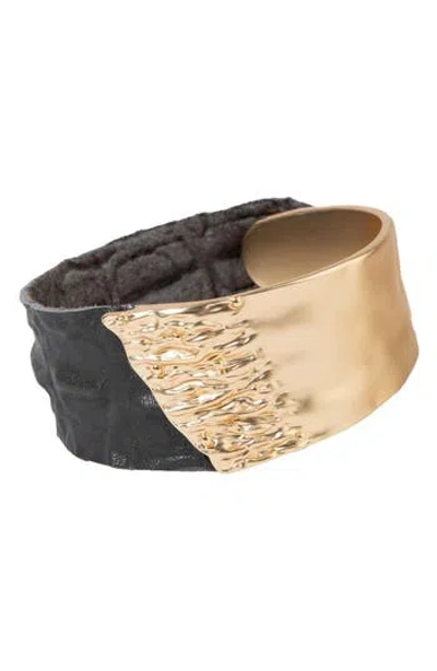 Saachi Textured Metal & Leather Bracelet In Black/gold