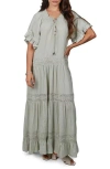 Saachi Tiered Cotton Maxi Dress In Sage