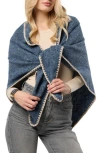 Saachi Triangle Knit Trim Shawl In Blue