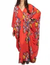 Saachi Tropical Kaftan Short Sleeve Dress In Red In Red
