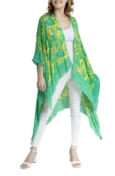 Saachi Tropical Woodblock Short Duster In Blue Combo