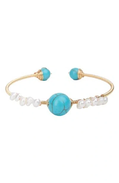 Saachi Turquoise & Freshwater Pearl Cuff Bracelet In Blue