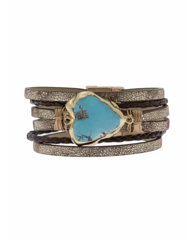 Saachi Braided Turquoise Leather Bracelet In Bronze