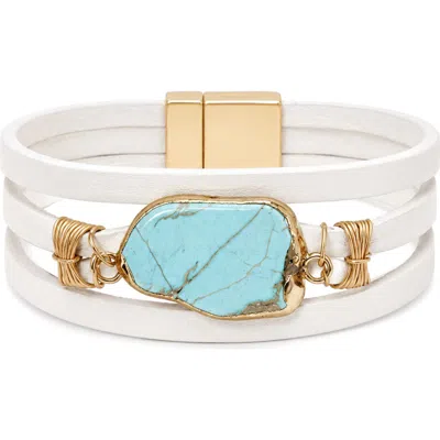 Saachi Turquoise Stone Leather Wrap Bracelet In Ivory