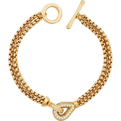 Saachi Twin Chain Crystal Loop Toggle Bracelet In Gold