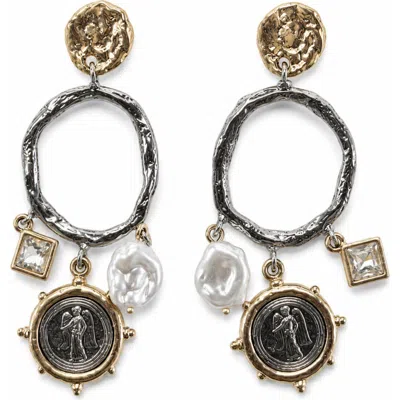 Saachi Two-tone Coin, Faux Pearl & Crystal Drop Earrings In Black