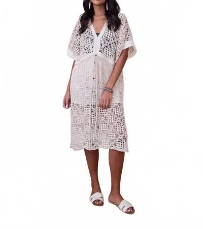 Saachi V-neck Tie-front Crochet Cover Up In White