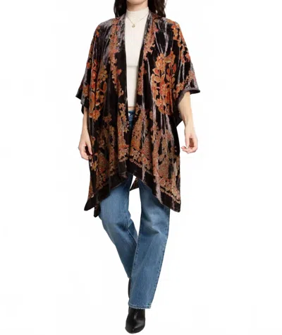 Saachi Velvet Floral Kimono In Terracotta In Brown