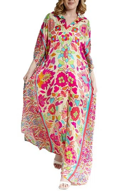 Saachi Vibrant Floral Print Cover-up Kaftan In Multi