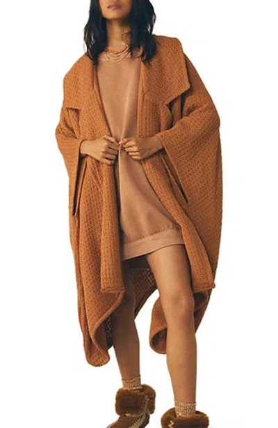 Saachi Waffle Drape Jacket In Brown