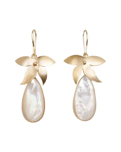 Saachi White Gemstone Botanical Tear Drop Earrings In Gold