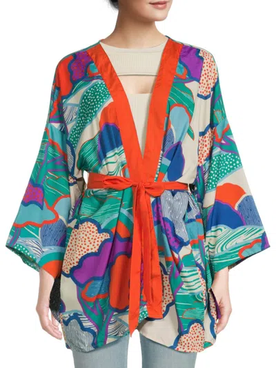 Saachi Women's Abstract Print Kimono In Blue Multicolor