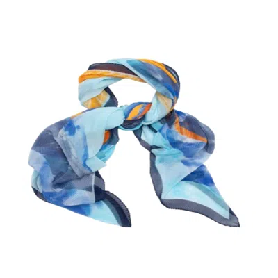Saachi Women's Abstract Shapes Pleated Blue Scarf