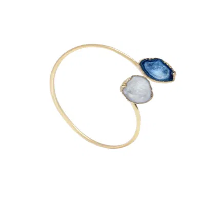 Saachi Women's Agate Double Cuff Blue Bracelet