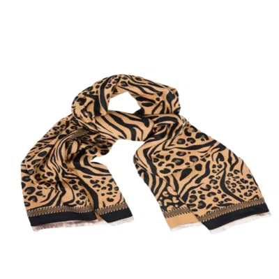 SAACHI WOMEN'S ANIMAL PRINT REVERSIBLE BROWN SCARF