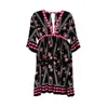 Saachi Floral Print Plunge Neck Cover-up Kaftan In Black