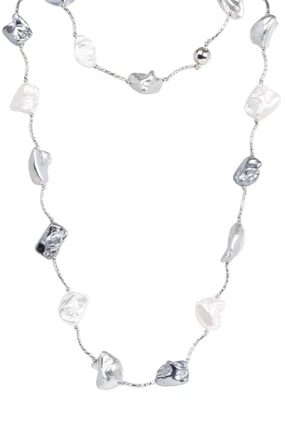 Saachi Women's Baroque Pearl Multi Long Silver Necklace