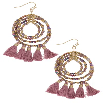 Saachi Women's Beaded Tassel Hoop Pink Earrings