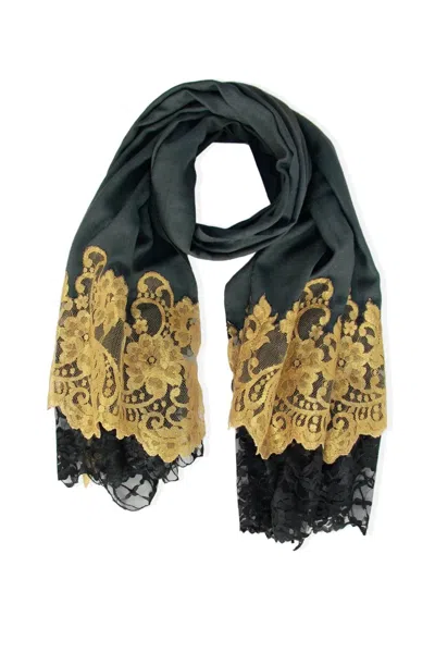 Saachi Women's Black & Gold Lace Scarf