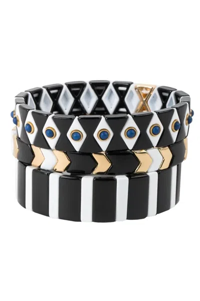 Saachi Women's Black Art Deco Bracelet Set